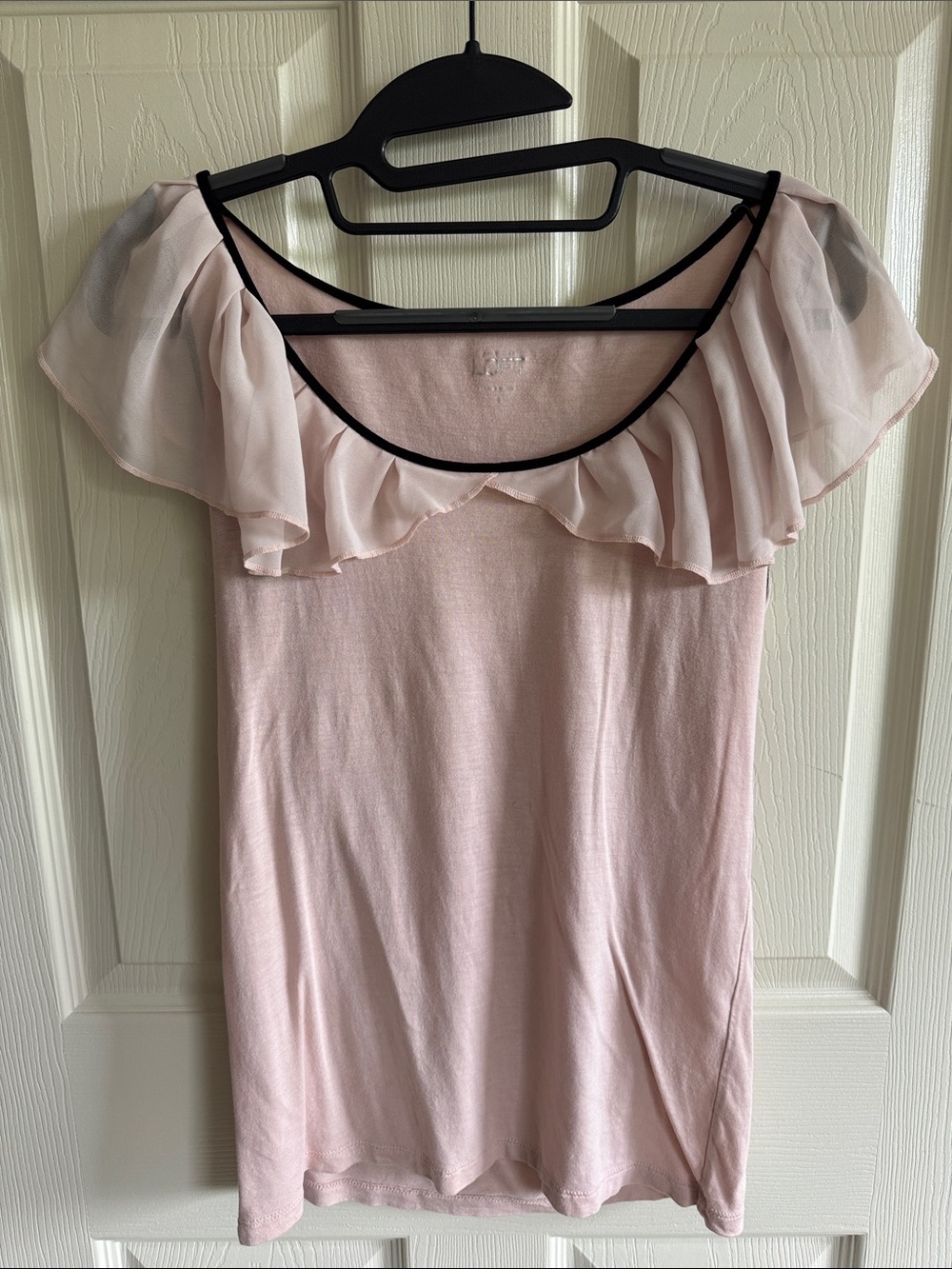 LOFT Pale Pink Ruffle Off-Shoulder Tank Top